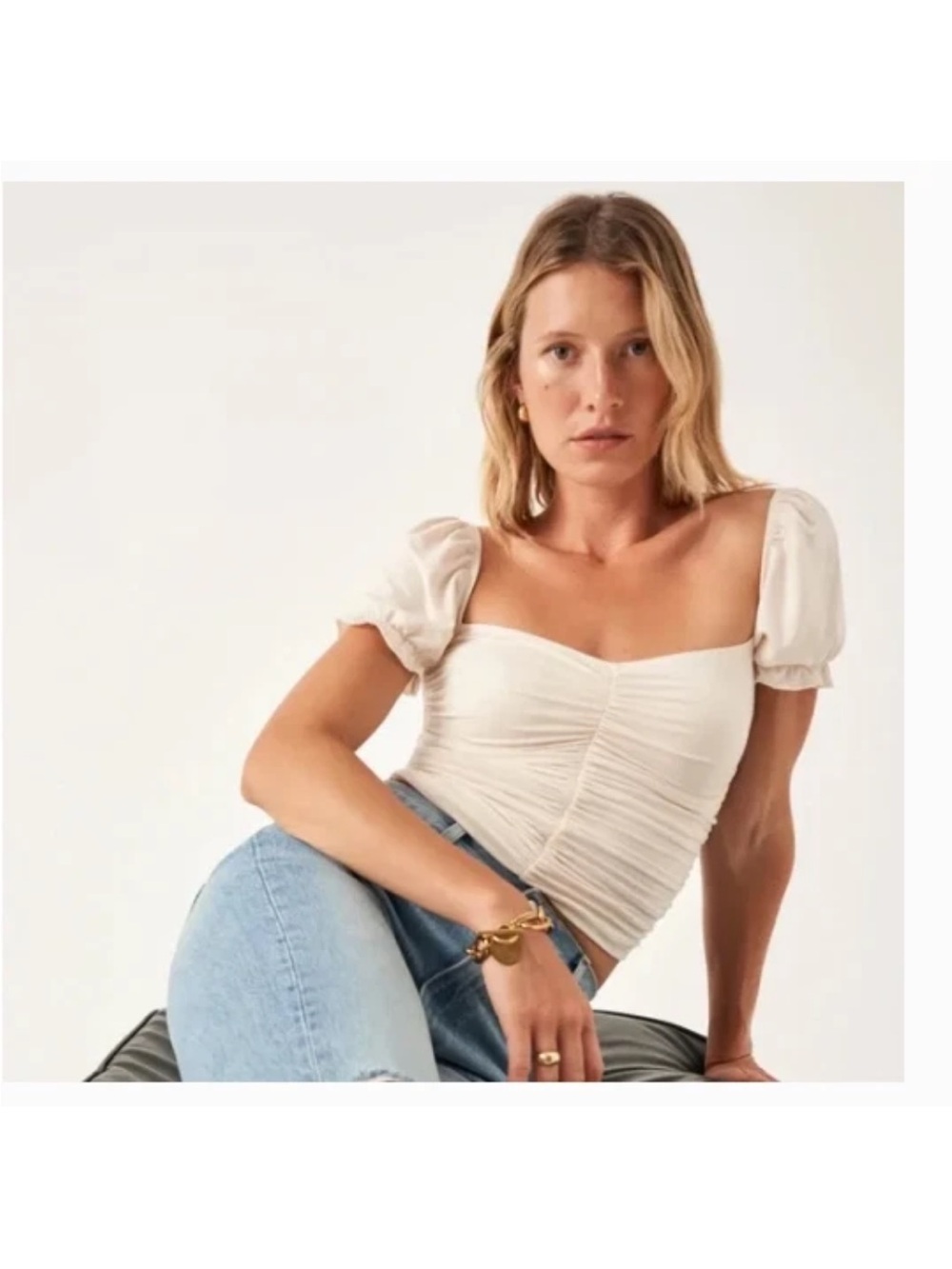 REFORMATION  FALLOW PUFF SLEEVE IVORY JERSEY TOP  Size M
